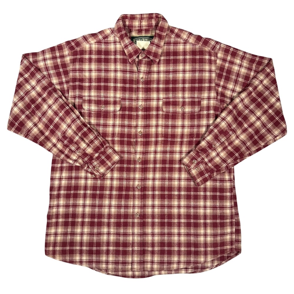 Field‎ & Stream Shirt Mens XXL Tall Burgundy Plaid Flannel Long Sleeve Button Up